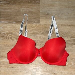 red Victoria's Secret Shine Strap Push-Up Bra.